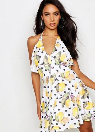 Платье мини принт лимон от boohoo, размер xl