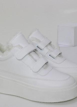 Стильні білі кросівки черевики на двох липучках та високій підошві 5.5 см