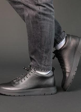 Стильные качественные мужские черные ботинки/кроссовки демисезонные,осенни, веселые, кожаные,кожа+байка