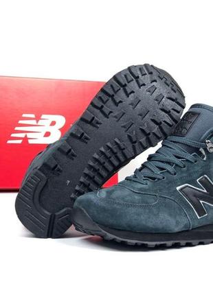 Мужские зимние замшевые кроссовки new balance 574 темно серые