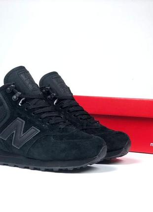 Женские зимние кроссовки new balance 574 черные натуральная замша4 фото