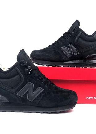 Жіночі зимові кросівки new balance 574  чорні натуральна замша