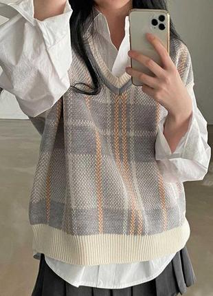 Женская жилетка с образным вырезом, широкая жилетка под рубашку, стильная вещь м-l2 фото