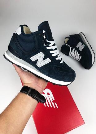 Жіночі зимові кросівки new balance 574   темно сині натуральна замша2 фото