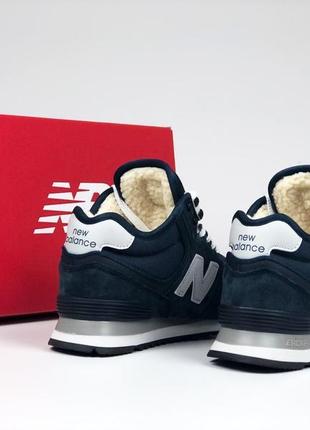 Жіночі зимові кросівки new balance 574   темно сині натуральна замша4 фото