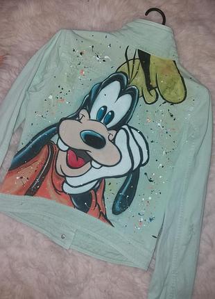 Джинсовка пиджак ручная роспись гуффи р.42 м-л