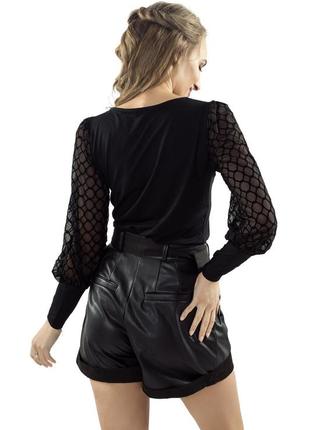 Женская вечерняя блуза черного цвета с прозрачными вставками из сетки. модель ariana eldar2 фото