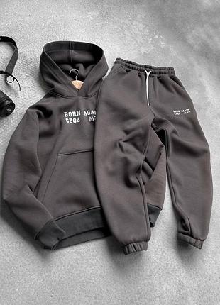 Спортивный костюм оверсайз утепленный серый2 фото