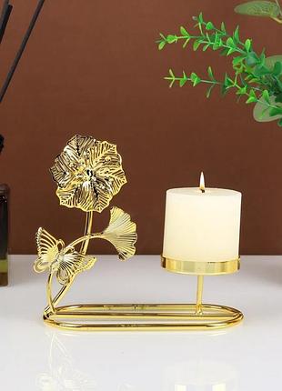 Элегантный металлический подсвечник цветок, гингко