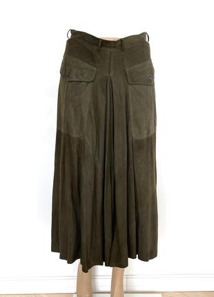 Эксклюзив длинная кожаная юбка с накладными карманами