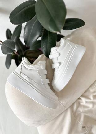Распродажа белые зимние утепленные высокие кеды - кроссовки - хайтопы - спортивные ботинки на липучках8 фото