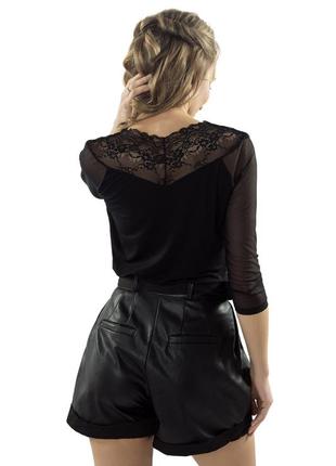 Женская блуза черного цвета с гипюровыми вставками и сеткой, рукав 3/4. модель danita eldar2 фото
