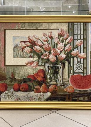 Картина на гобеленые натюрморт с тюльпанами 70*110 см бельгия2 фото