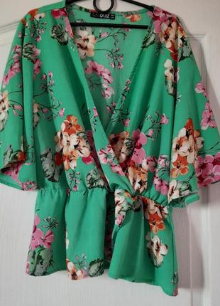 Блуза кофта сорочка туника топ на запах в цветочный принт1 фото