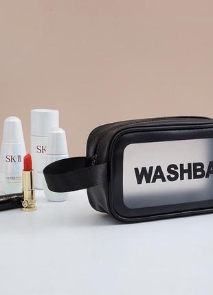 Жіноча косметичка washbag органайзер з одною ручкою середня чорна8 фото