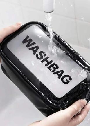 Жіноча косметичка washbag органайзер з одною ручкою маленька чорна6 фото