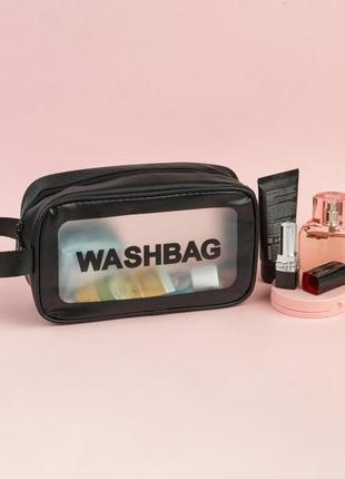 Жіноча косметичка washbag органайзер з одною ручкою маленька чорна5 фото