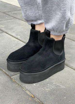 Зимние угги ugg neumel chelsea black platform6 фото