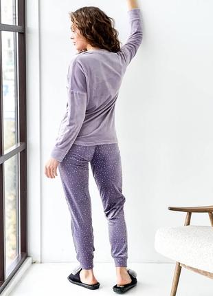 Фіолетова тепленька велюрова (бархатна) піжамка / фіолетовий велюровий (бархатний) одяг для дому3 фото