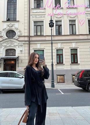 Стильний костюм ангора кофта брюки гольф кюлоти штани кльош палаццо теплий рубчик прямий довга широкий кімоно під пояс накитка кардиган2 фото