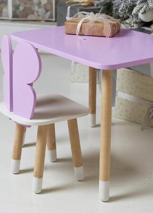 Фіолетовий прямокутний столик і стільчик дитячий метелик із білим сидінням. фіолетовий дитячий столик4 фото
