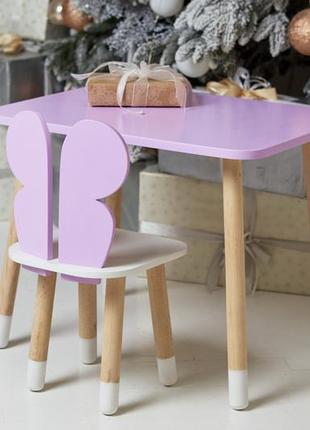Фіолетовий прямокутний столик і стільчик дитячий метелик із білим сидінням. фіолетовий дитячий столик2 фото