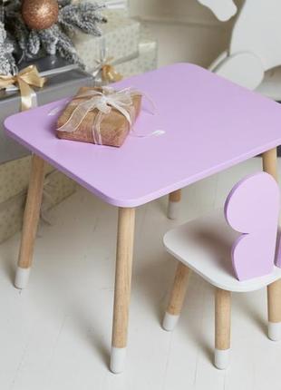 Фіолетовий прямокутний столик і стільчик дитячий метелик із білим сидінням. фіолетовий дитячий столик7 фото