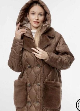 Alberto bini пальто жіноче зимове стьобане пальто жіноче коричневе пальто з хутром1 фото