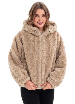 Бомпер женский шерстяной, демисезонный и теплая зима, куртка с капюшоном, капучино5 фото