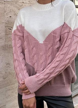 Теплый вязаный свитер косы, шерсть с акрилом. вязаный свитер косы 42-507 фото