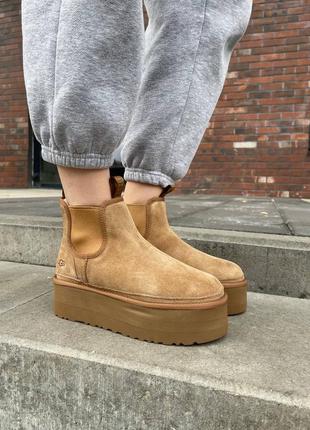 Зимние угги ugg neumel chelsea chestnut platform