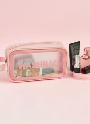 Жіноча косметичка washbag органайзер з одною ручкою середня рожева6 фото