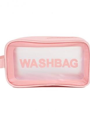 Жіноча косметичка washbag органайзер з одною ручкою середня рожева1 фото