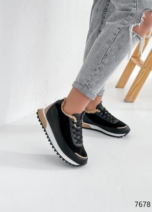 Стильные черные зимние женские кроссовки, эко-кожа/эко-мех,женская обувь на зиму 20243 фото