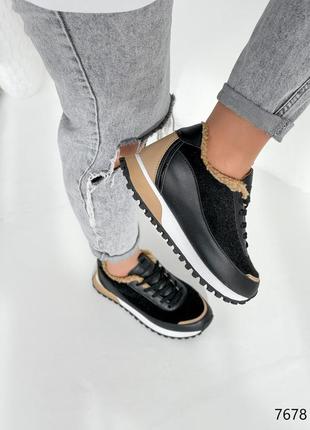Стильные черные зимние женские кроссовки, эко-кожа/эко-мех,женская обувь на зиму 20248 фото