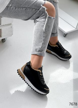Стильные черные зимние женские кроссовки, эко-кожа/эко-мех,женская обувь на зиму 20246 фото
