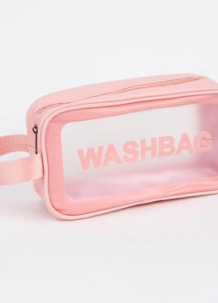 Жіноча косметичка washbag органайзер з одною ручкою маленька рожева3 фото