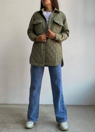 Куртка длинная стеганая осень зима тепла наполнитель прошита объемная широкая оверсайз дута дуток бомбер под пояс накладе карманы2 фото