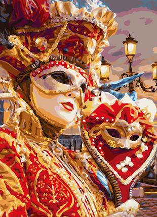 Картина за номерами strateg преміум маскарад з маскою з лаком та з рівнем розміром 40х50 см (gs1495)