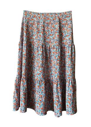 Юбка ярусная, а-силуэт, юбка мини в цветочный принт, натуральная ткань1 фото