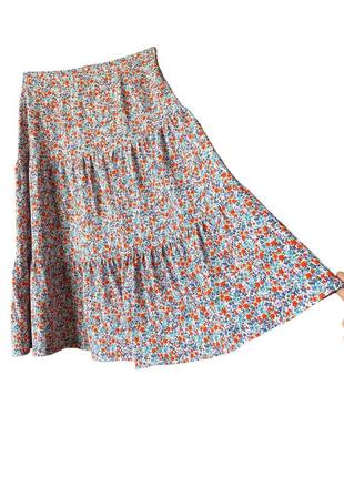 Юбка ярусная, а-силуэт, юбка мини в цветочный принт, натуральная ткань2 фото