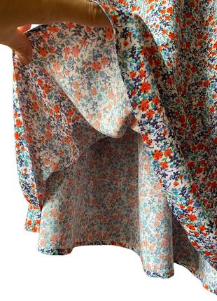 Юбка ярусная, а-силуэт, юбка мини в цветочный принт, натуральная ткань4 фото