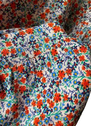 Юбка ярусная, а-силуэт, юбка мини в цветочный принт, натуральная ткань5 фото