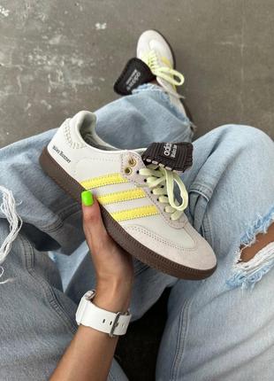 Женские кроссовки бежевые с желтым adidas samba x wales bonner yellow premium