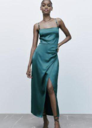 Стильне сатинове плаття міді zara7 фото