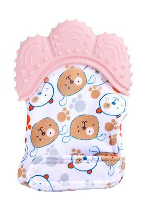 Перчатка - прорезыватель, грызунок для новорожденного. розовый цвет