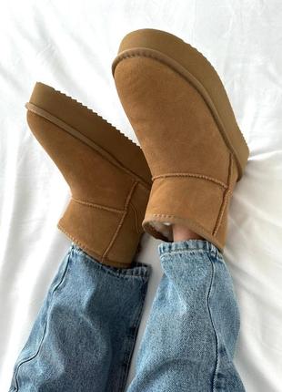 Женские угги коричневые замшевые ugg mini platform ginger suede8 фото