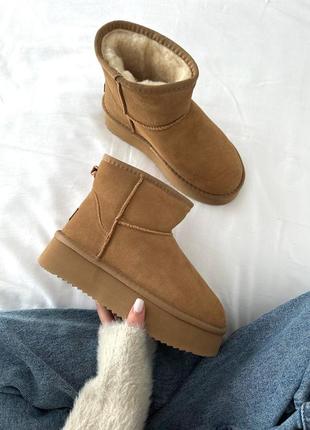 Женские угги коричневые замшевые ugg mini platform ginger suede