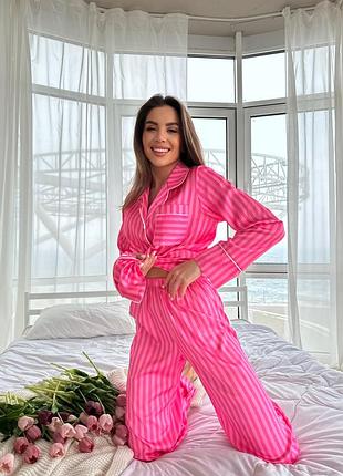 Cristel 129 розовая пижама в полоску шелк кант