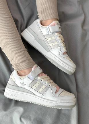 Adidas forum white pink кросівки шкіра 36 37 38 39 40 білі